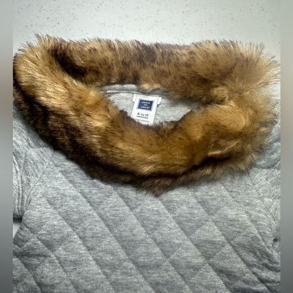 NEW Janie and Jack Riding Lesson Faux Fur Collar Gray Quilted Dress 6 to 12 mo. - Picture 2 of 10